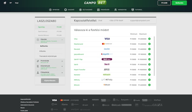 Campo Bet befizetesek