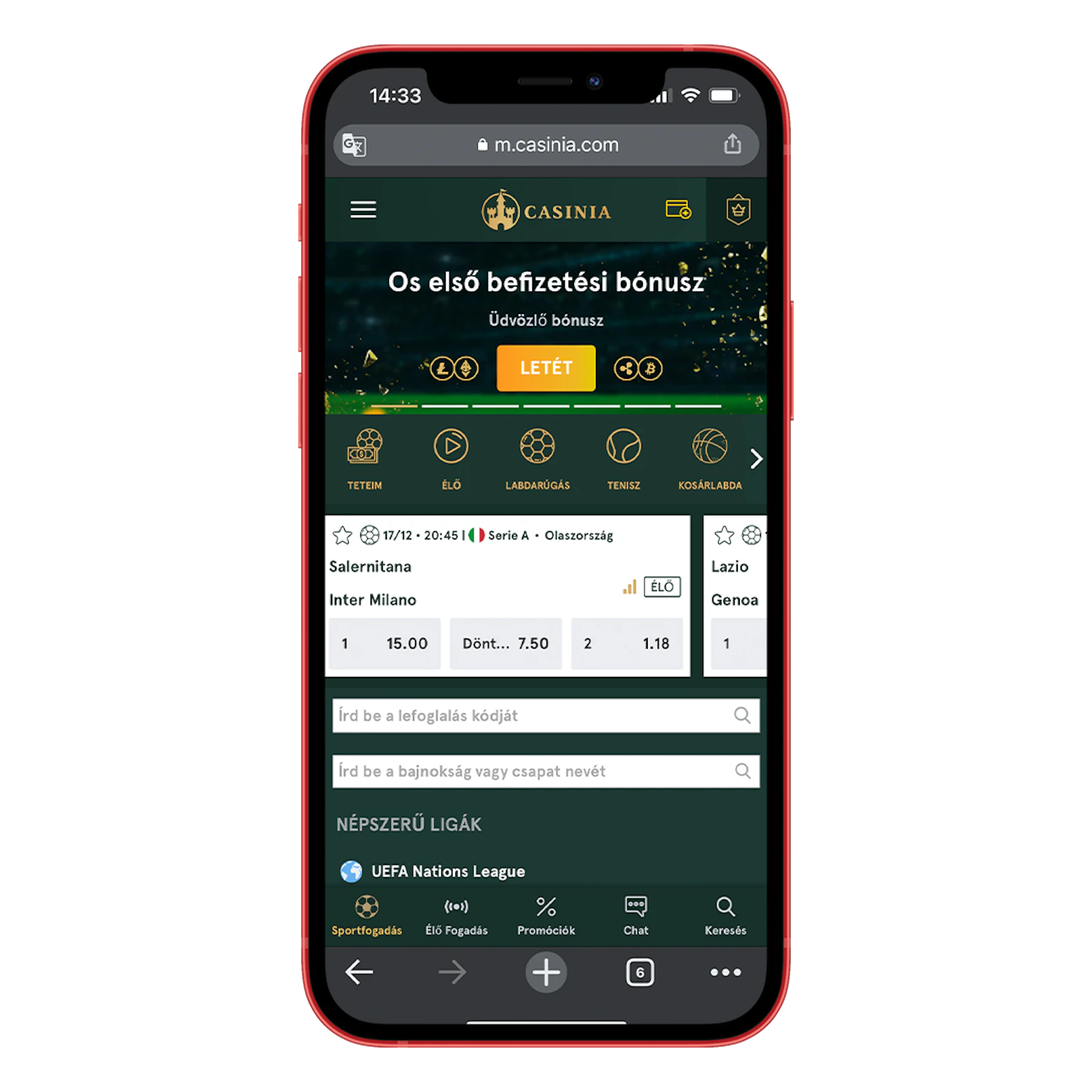 Casinia Mobil Felulet