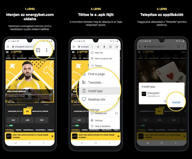 Energybet android alkalmazás telepítése a chrome mobil böngészőből