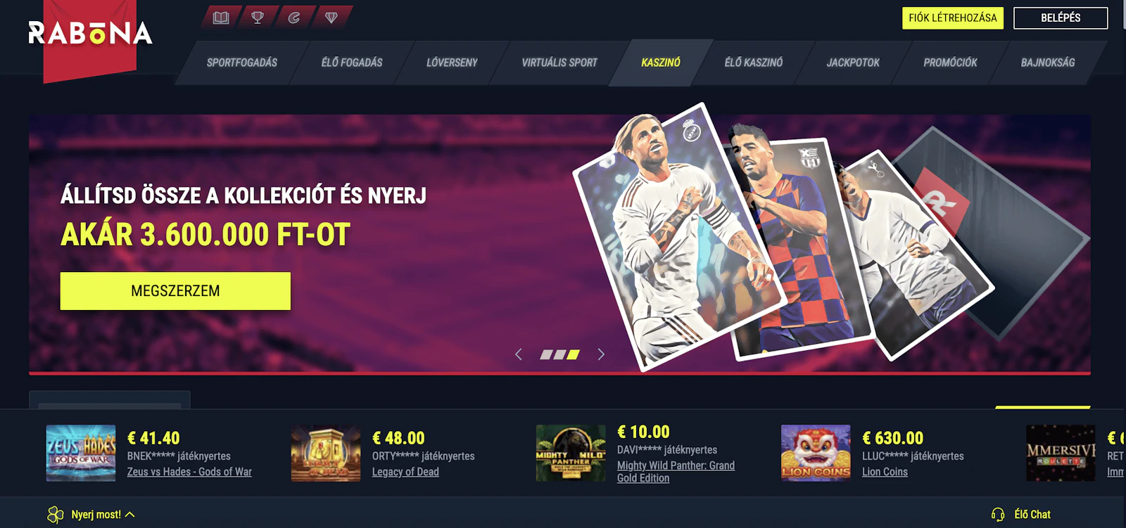 Rabona kaszinó screenshot