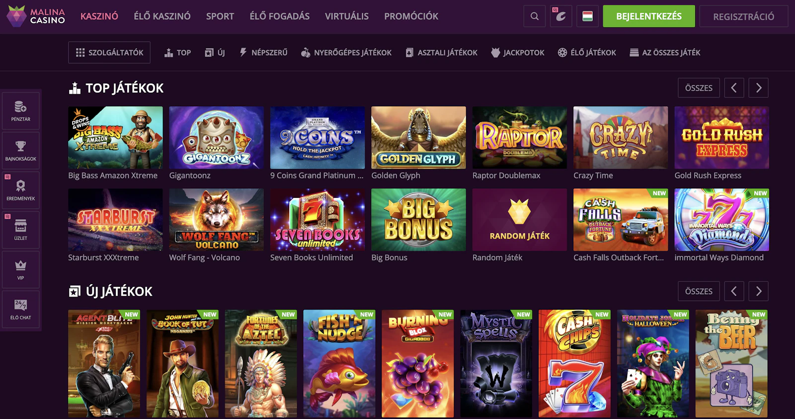 Malina Casino Kaszinó kínálata