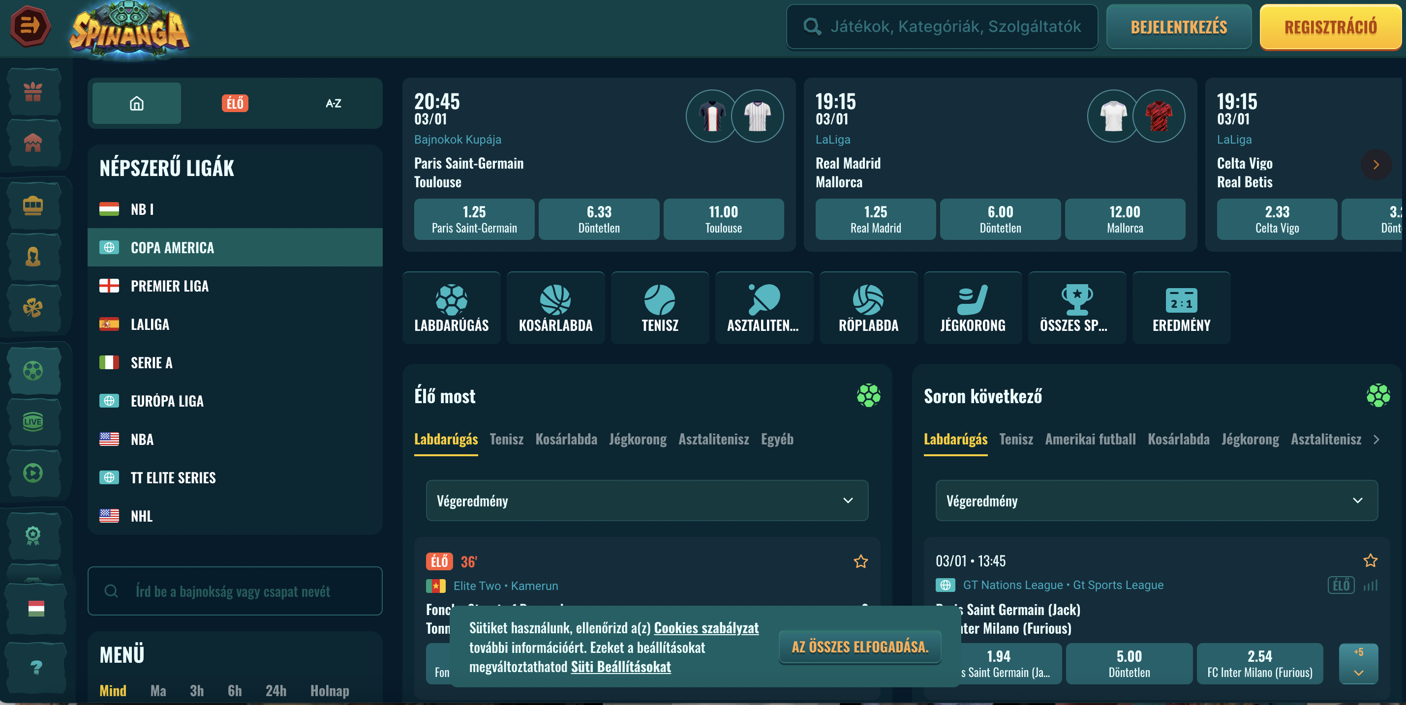 Spinanga Sportfogadási kínálat