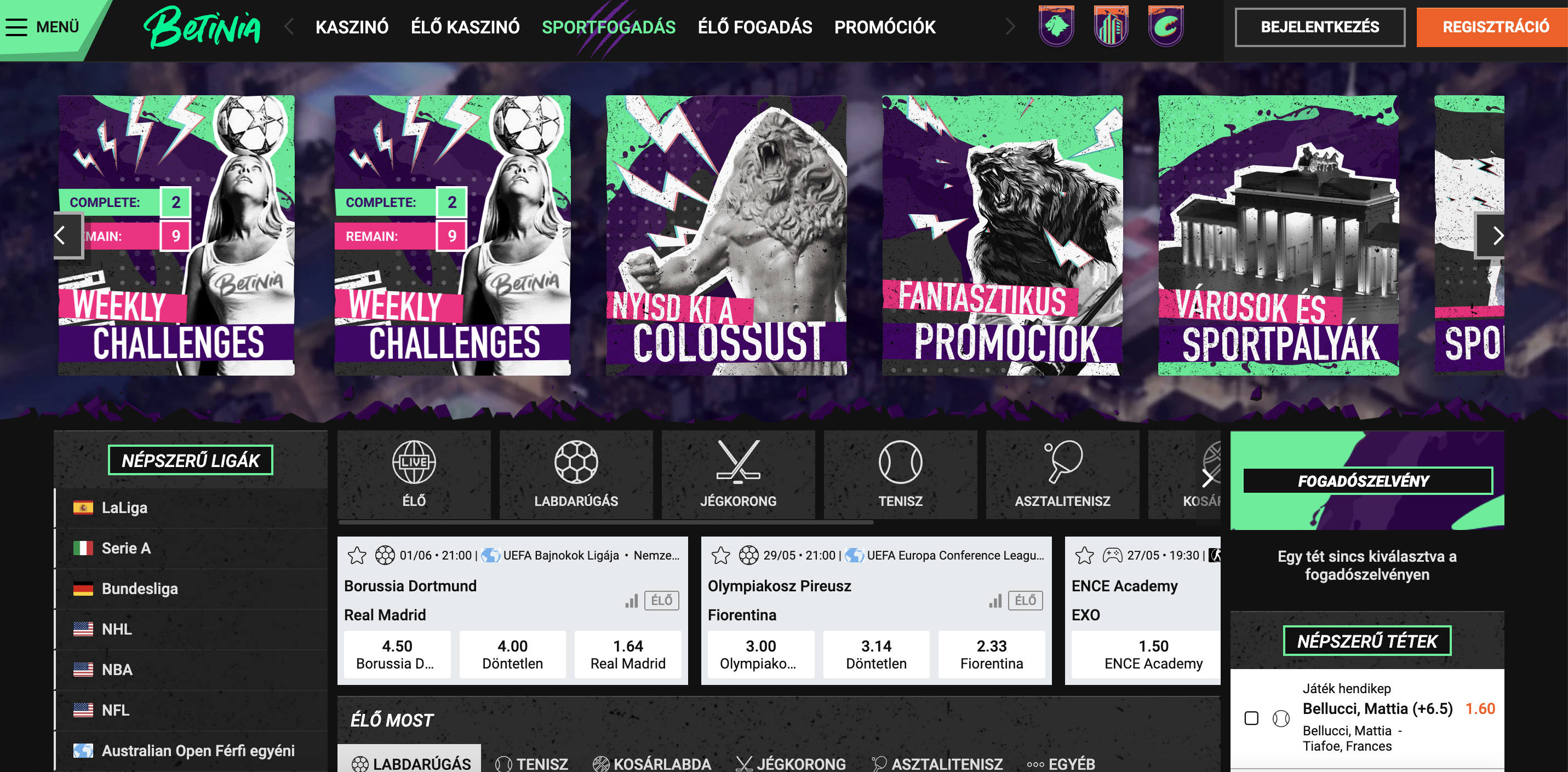 Betinia sportfogadási oldal