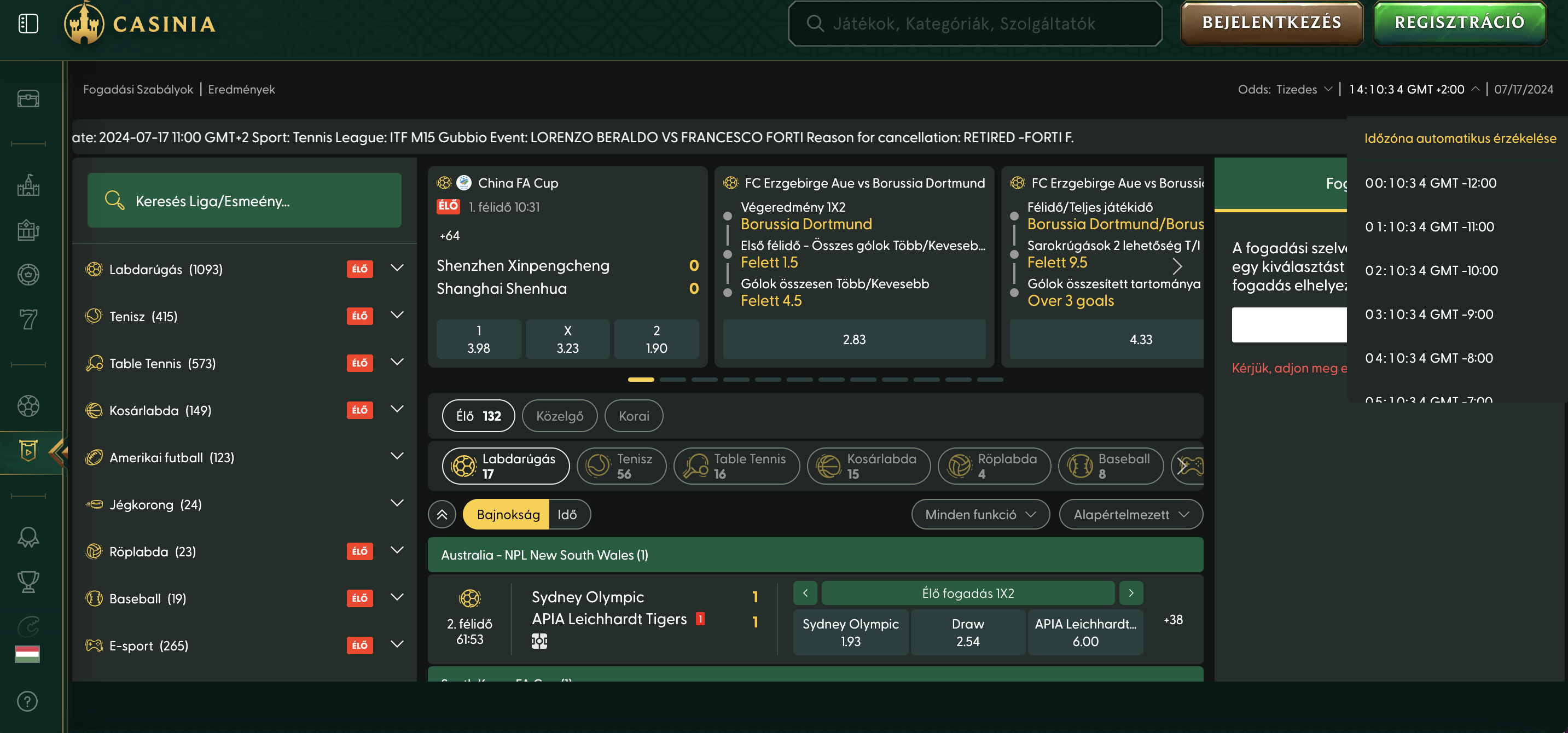 Casinia élő fogadás