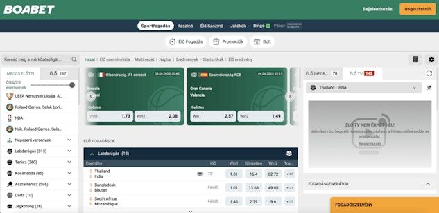 Ggbet sportfogadás felületének képernyőképe